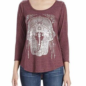 Lucky Brand Purple Elephant Foil Graphic 3/4 Length Tee Large